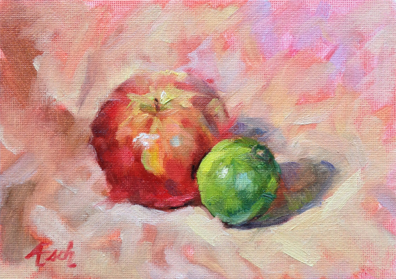 Still life with lilac and an apple. Oil painting Shower Curtain by